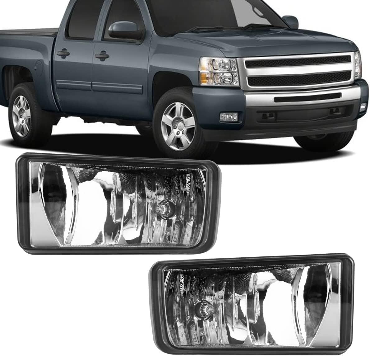 1 Pair Fog Lights Lamps Assembly Fit for 2007-2014 Chevy Silverado 1500/2500/3500,Fog Lamps Replacement for 2007-2014 Suburban 1500/2500 w/ Off-Road Pkg,Smoked Lens