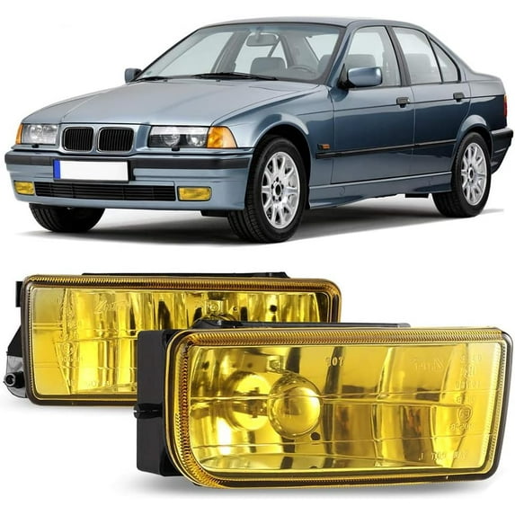 1 Pair Fog Lights Lamps Assembly Fit for BMW 318is/318i w/ E36 Body 1992-1999,BMW 318ti w/ E36 Body 1995-1999,BMW M3 1994-1999 with H1 12V55W Halogen Bulbs(Yellow Lens)