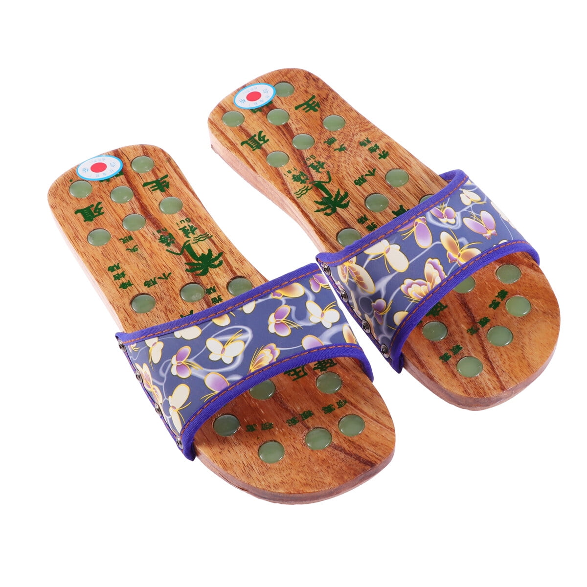 1 Pair Foot Massage Shoes Wood Massage Shoes Foot Pain Relief Relaxation Health Care Summer Slippers Size 39 Navy