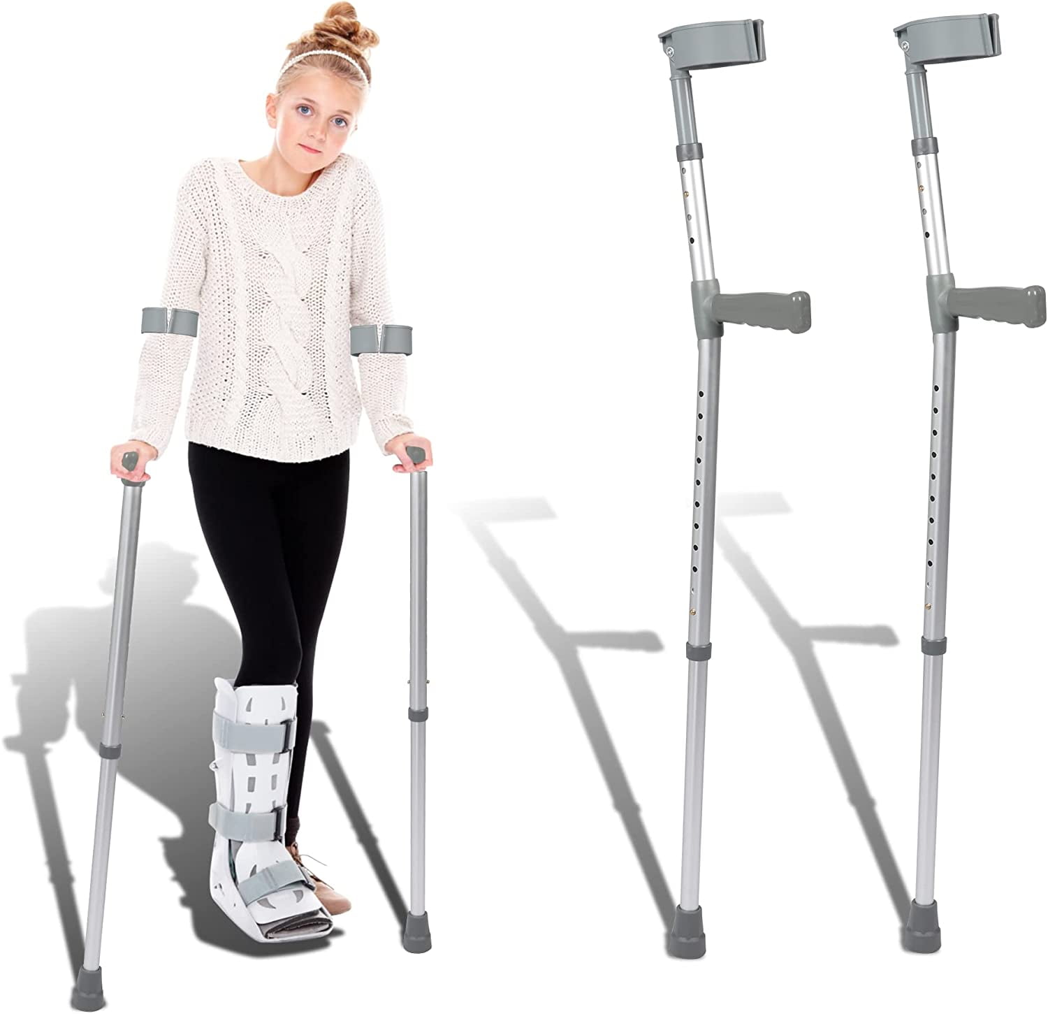 1 Pair Forearm Crutches for Adults, Youth, Adjustable Arm Crutch, Lightweight Aluminum Crutches
