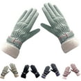 thumbnail image 1 of 1 Pair Full Finger Bow Decoration Coral Fleece Lining Elastic Thickened Fashion Gloves Autumn Winter Fluffy Cuffs Touch Screen Thermal Gloves Hand Protect Cover,Grey, 1 of 8
