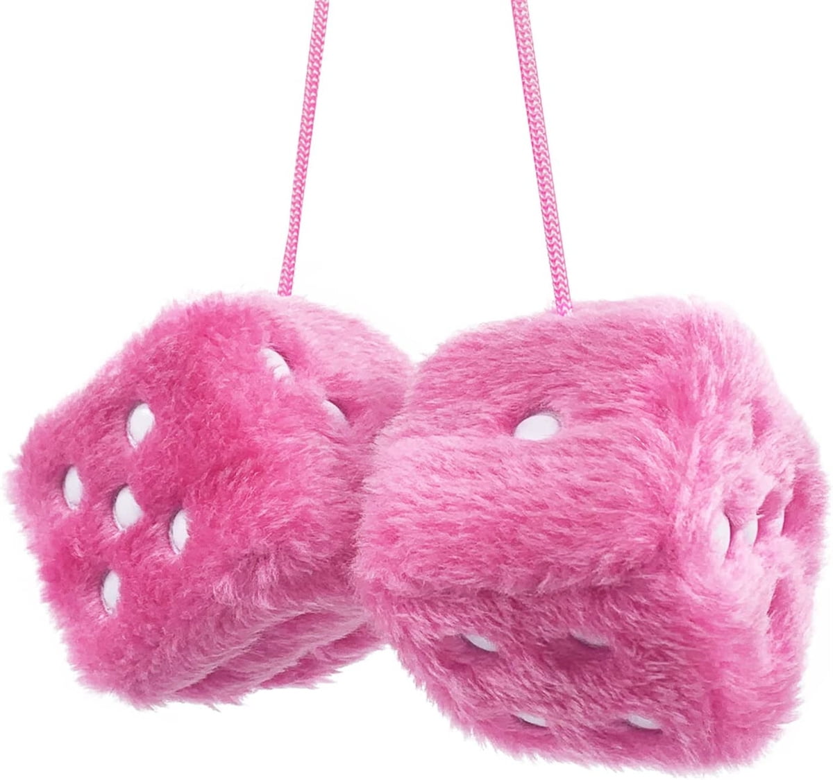 1 Pair Furry Dice Car Hanging Happon Pink Retro Hanging Dice for Car Mirror Hanging Couple Fuzzy Plush Dice with Dots for Car Interior Ornament