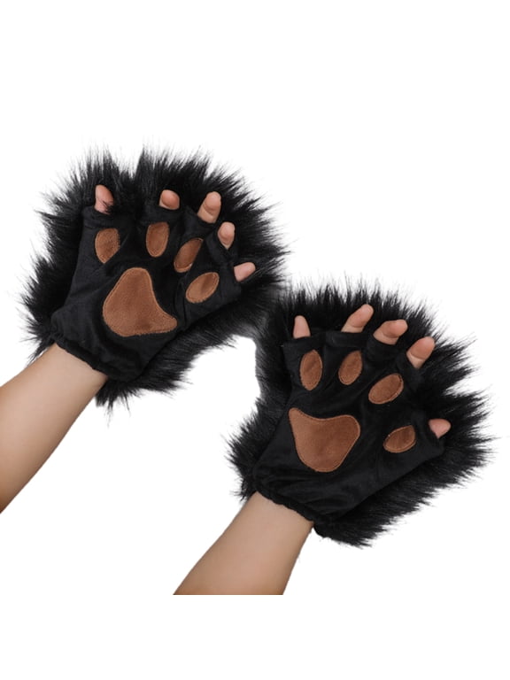 1 Pair Furry Paw Gloves for Cat Girls Cosplay Accessory Kawaii Plush Wolf Paws Fingerless Winter Gloves for Anime Cospla