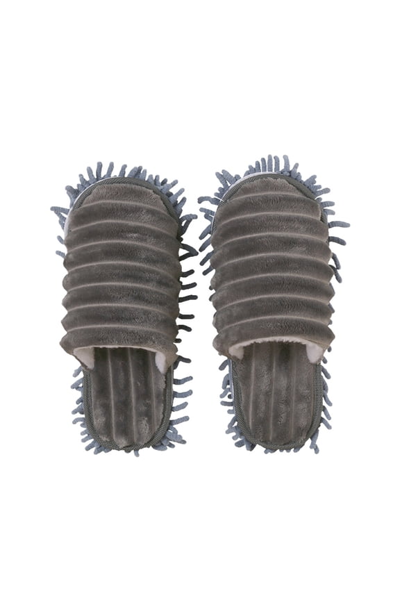 1Pair Grey Microfiber Floor Cleaning Slipper with Detachable Bottom for Easy Dust Removal