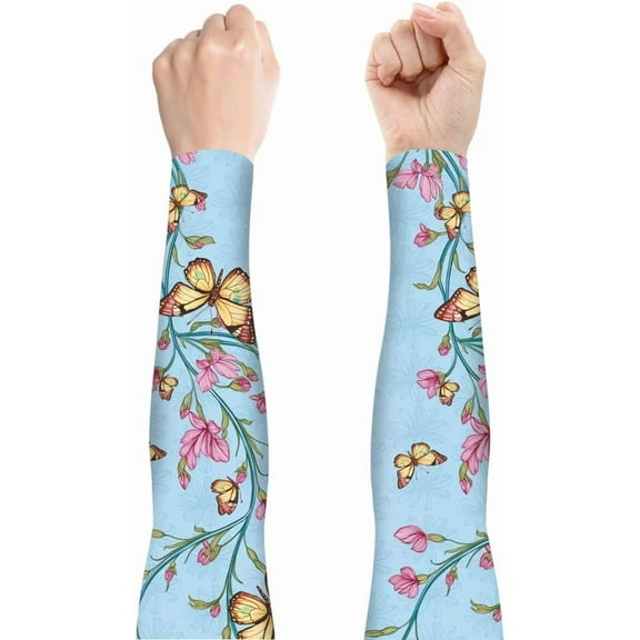 1 Pair Gardening Sleeves Flowers Vines And Butterflies Pattern Sleeves Cover Arm Farm Sun Protection Thorn Proof for Garden Outdoor Sports diy