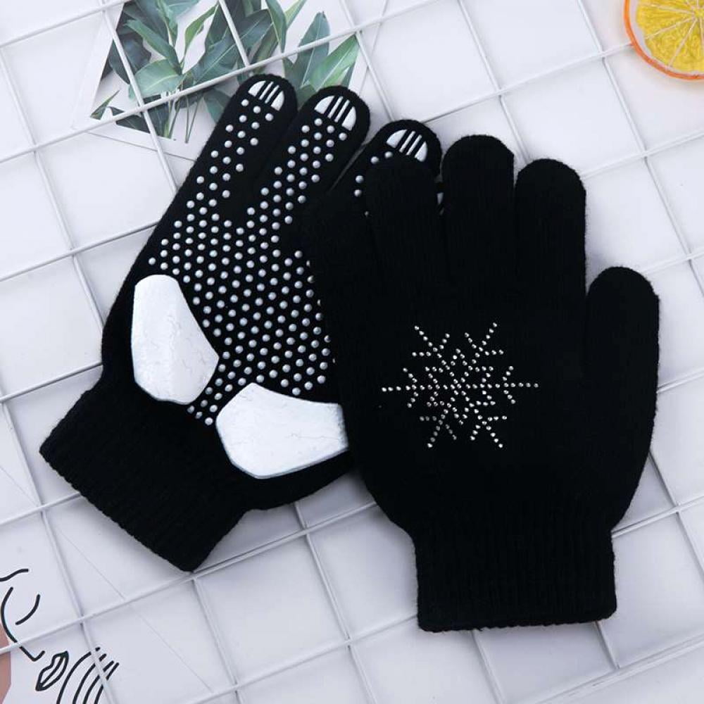 1 Pair Gel Padded Ice Figure Skating Gloves with Rhinestone Snowflakes, AntiSlip Gripper Gloves