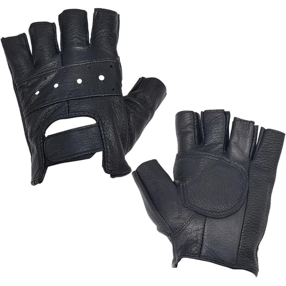 1 Pair Genuine Leather Gothic Half Finger Gloves Retro Perforated Punk Real Leather Palm Fingerless Motorcycle Hand Gloves