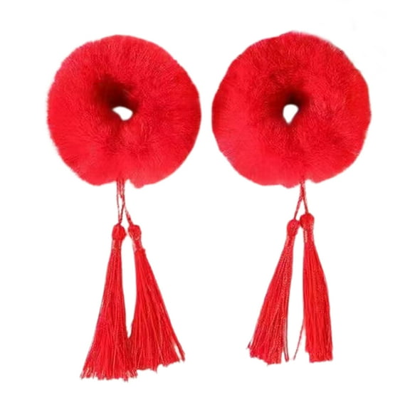 1 Pair Girls Hair Bands Chinese Knot/Bells/Ribbon Tassels Fuzzy Stretchy Red Gifts Hair Accessories Chinese New Year Kids Hair Scrunchies for Daily