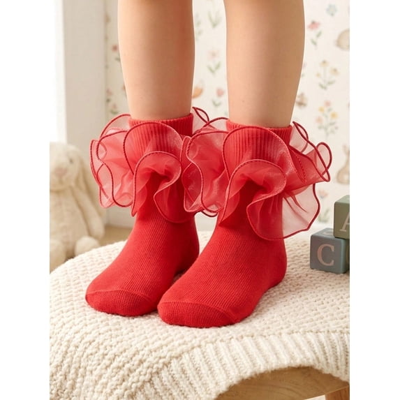 1 Pair Girls Socks Children Ruffle Pleated Lace Princess Baby Socks