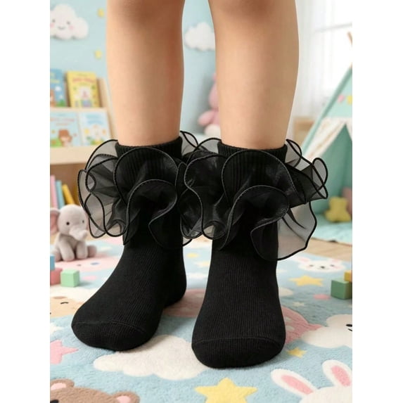 1 Pair Girls Socks Children Ruffle Pleated Lace Princess Baby Socks