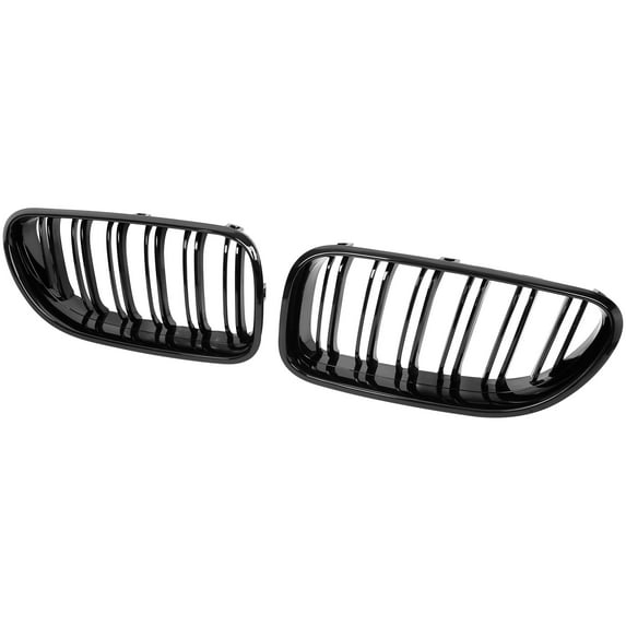 Unique Bargains 1 Pair Glossy Black Auto Hood Kidney Bars Front Grille Double Line 4 Door for BMW F06 2012-2018