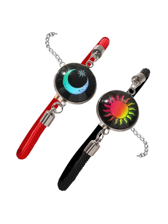 1 Pair Glowing Couple Bracelets Adjustable Leather Braided Rope for Dating Night and Parties