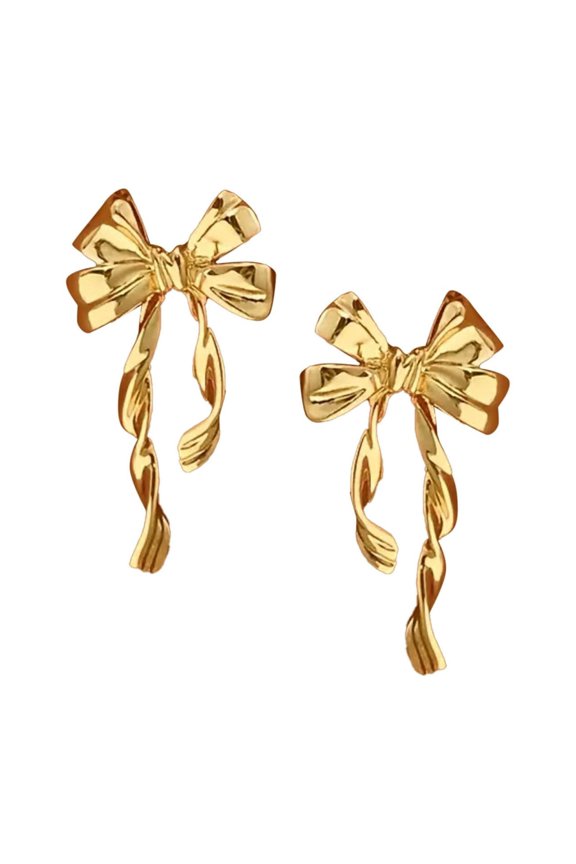1 Pair Gold Bow Earrings for Women Cute Knot Jewelry Design Gift for Women Mother's Day Valentines Day Gifts For Her Birthday Christmas and Dainty Minimalist Jewelry Accessories