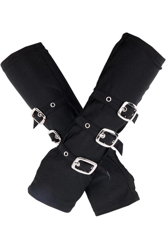 1 Pair Goth Fingerless Gloves Gothic Punk Gloves Sleeve Cuffs Cloth Women Cool Black Hip Hop Rock Style Long Arm Warmers Sun Protective for Cycling Mountain Biking Costume 12x3.9 inch