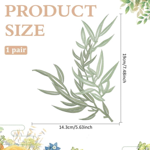 1 Pair Green Leaves Iron on Patches Leaves Vine Embroidery Long Patch Sew on Forest Leaf Patches Decorative Applique Decal for Wedding Dress Jeans DIY Costume Art Craft Projects