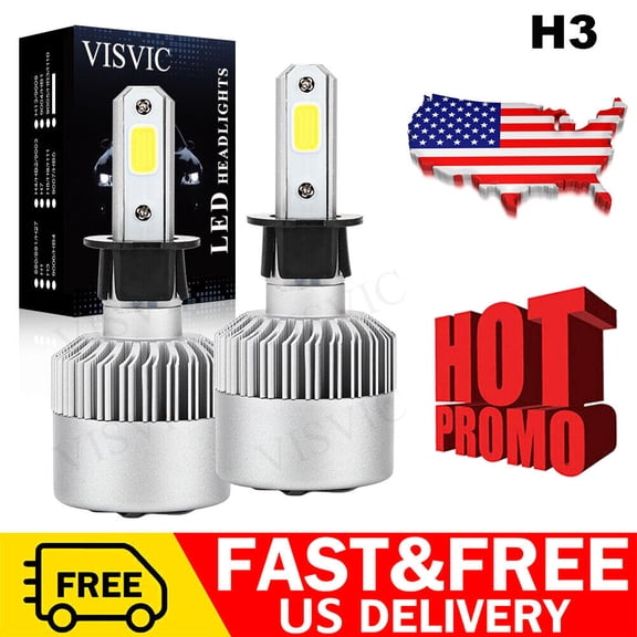 1 Pair H3 200W 20000LM COB LED Headlight Bulbs Conversion Kit 6000K White Lamp