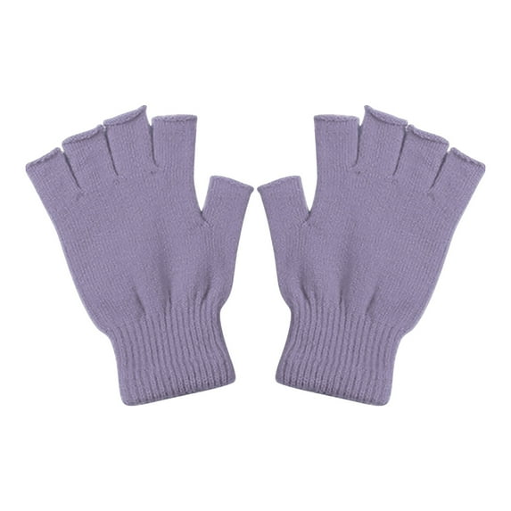 1 Pair Half Finger Gloves for Men and Women,Fingerless Winter Knitted Knit Mittens, Touchscreen Warm Stretchy Fingerless Gloves for Typing,Writing,Working,Driving,Running(Purple)