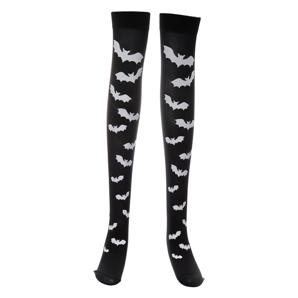 1 Pair Halloween Bats Pattern Over The Knee High Socks Long Socks for Women (70cm Black)