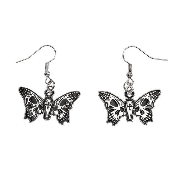 1 Pair Halloween Earrings Contrast Color Anti-rust Decorate Ears Dark Style Skull Pattern Butterflies Shape Hook Earrings