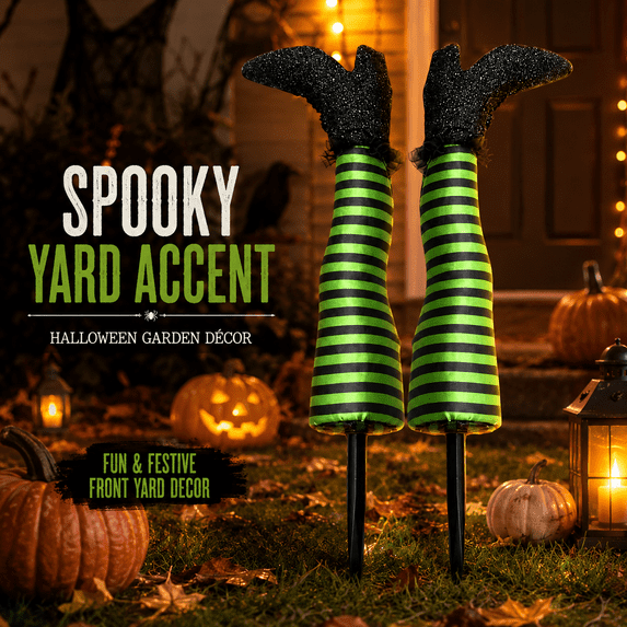 1 Pair Halloween Prosthetic Witch Legs Yard Decor, Spooky Witch Leg Garden Stakes, Outdoor Lawn Patio Ornament for Holiday Courtyard Graveyard Scene Decoration, B