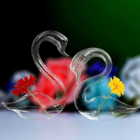 1 Pair Hand Blown Glass Swan Bud Vase for Indoor Plants or Fresh Flowers Use for Office Desk Decor Wedding Centerpieces Home Decor Great Gift for Friends