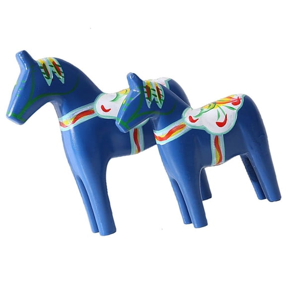 1 Pair Handcrafts Swedish Dala Horse Wooden Sculptures Painting Ornaments for Home Office Desktop and Shelf Decors