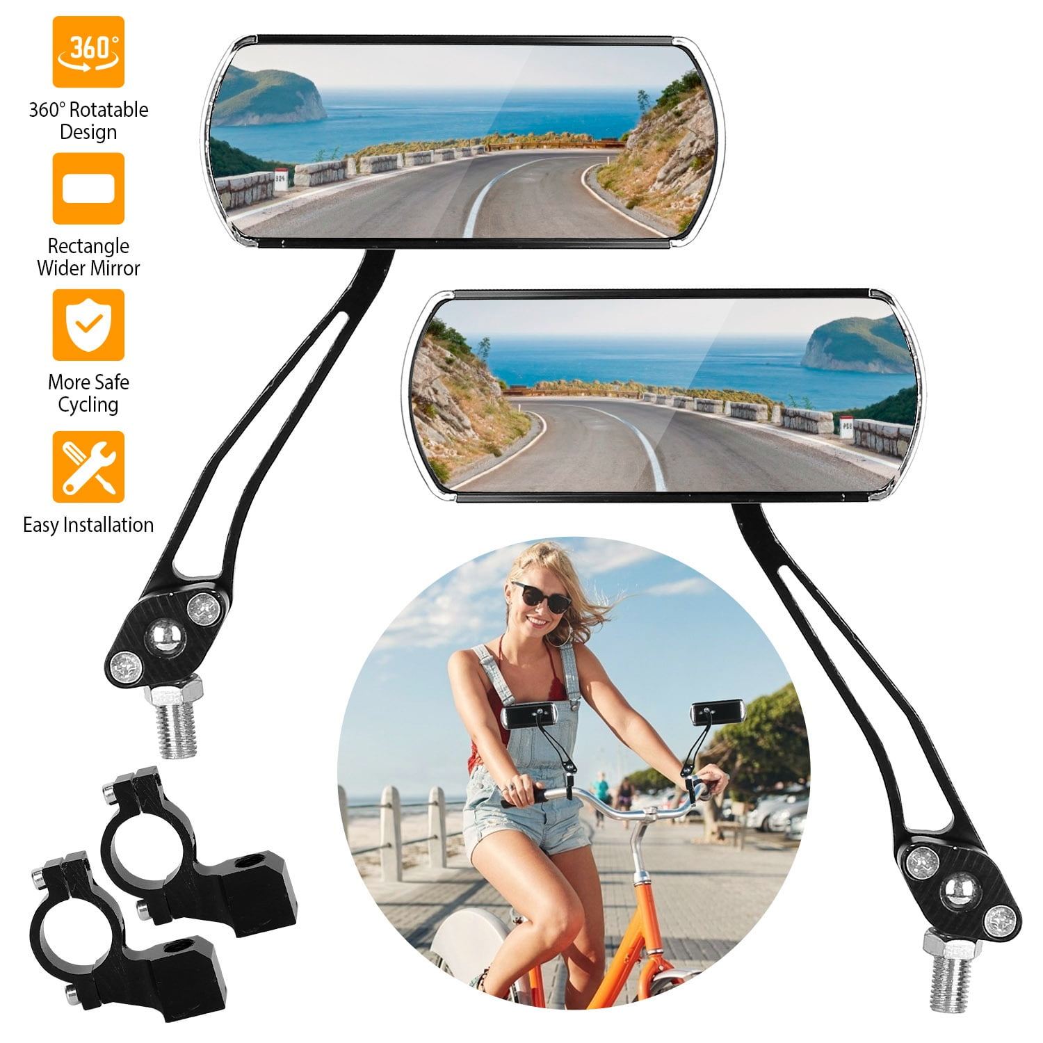 1 Pair Handlebar Bike Mirrors Adjustable 360° Rotatable Safe iMounTEK