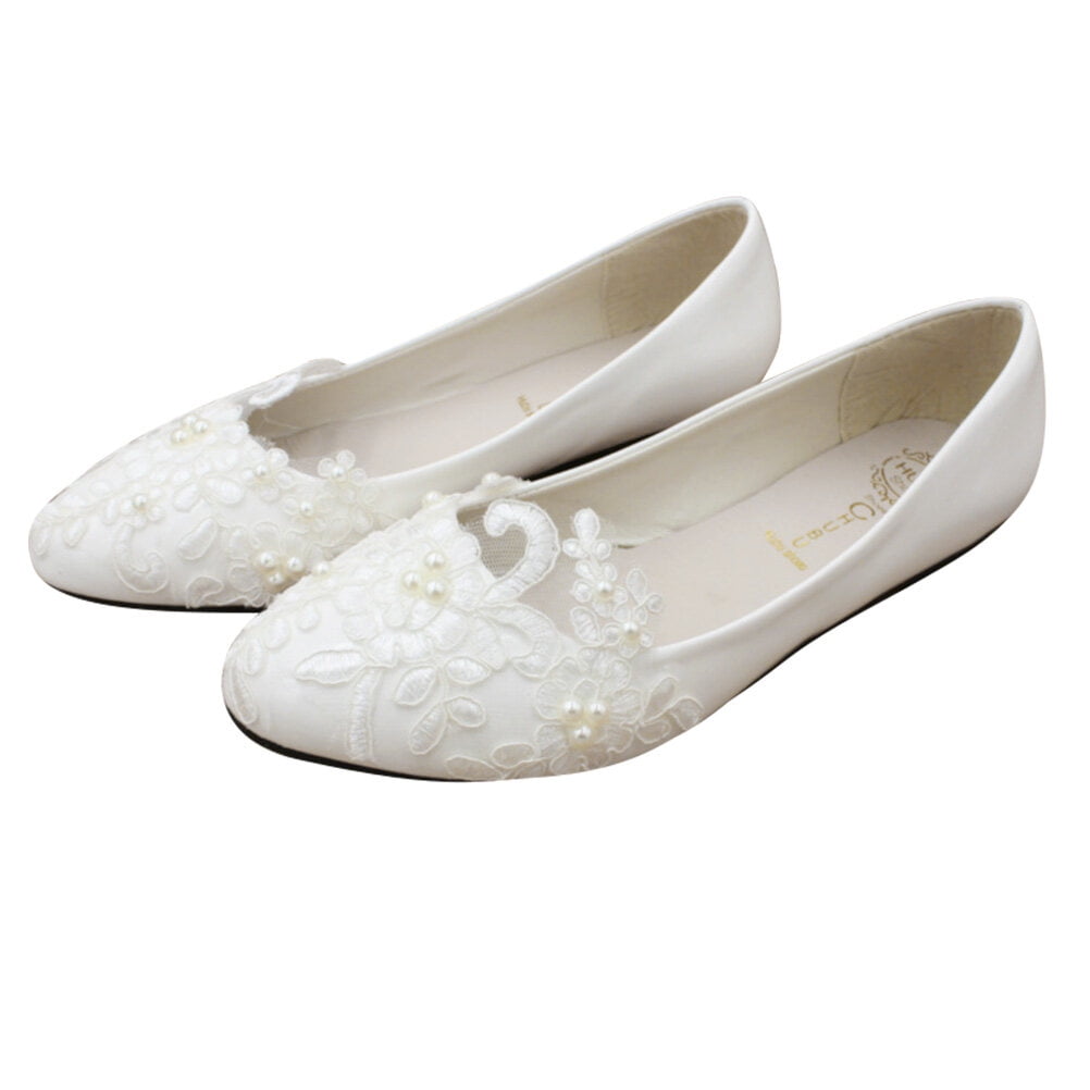 1 Pair Handwork Wedding Shoes Stylish Lace Pearl Flower Wedding Shoes ...