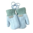 thumbnail image 1 of 1 Pair Hanging Rope Halter Thickened Fleece Lining Winter Gloves Letter Logo Solid Color Baby Knitting Mittens, 1 of 8