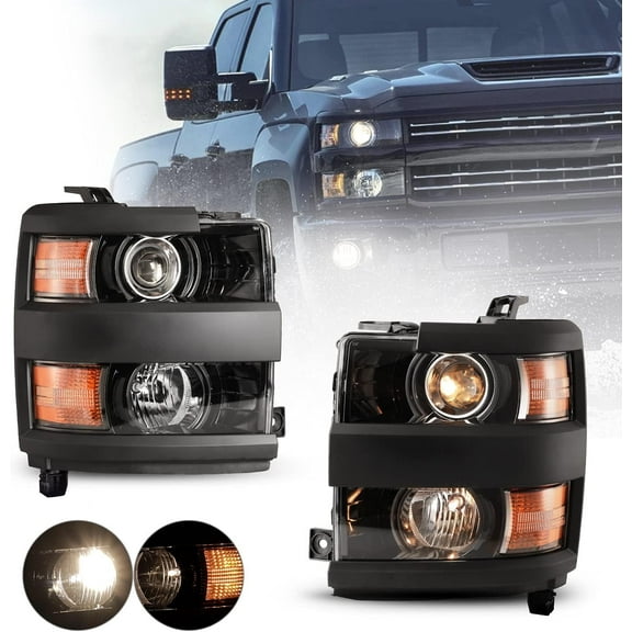 1 Pair Headlights Compatible with Chevy Silverado 2500HD 3500 HD 2015-2019,Head Lights Assembly Projector OE Style Head Lamps Replacements with Turn Signal High Low Beam,DRL,Black Housing+Clear Lens