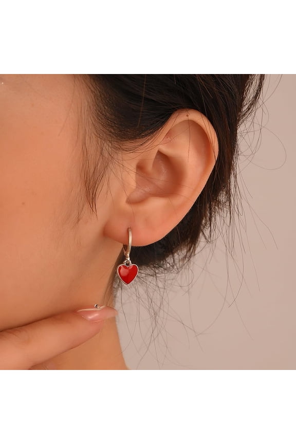 1 Pair Heart Earring Red Enamel Cuff Initial Earrings Dangling Earrings Hanging Earrings Wedding Party Prom Earrings Everyday Illusion Jewelry for Women Wedding Birthday Party Jewelry Gifts Red