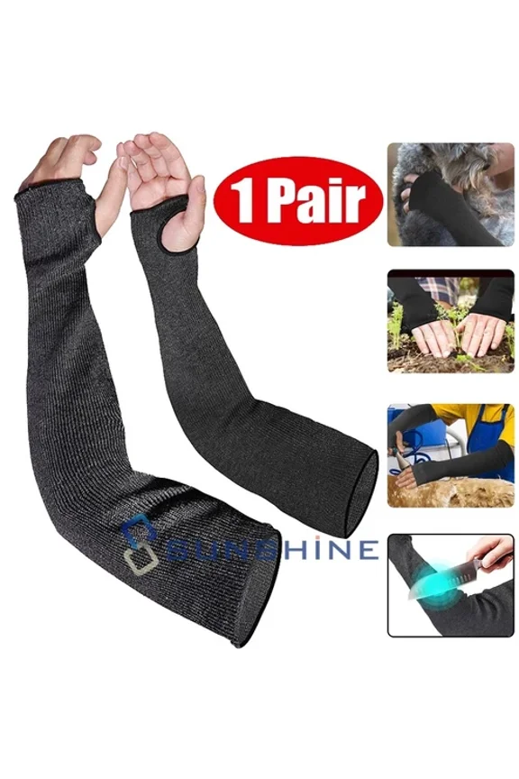 1 Pair Heat & Cut Resistant Arm Sleeves Uv Sun Protection With Thumb Slot