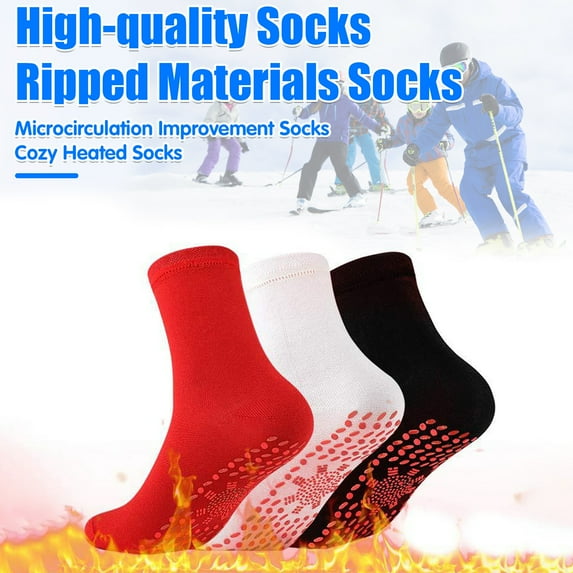 1 Pair Heated Socks 24 Hours Keep Your Feet Warm Silicone Soles Mid-tube High Elasticity Solid Color Sport Socks Cold Weather Cozy Socks
