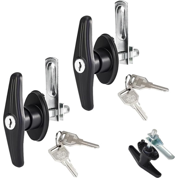 1 Pair Heavy Duty RV T-Handle Locks with Keys, Metal Truck Cap Locks, Universal Replacement T-Handle Locks for RV, Truck, Camper, Trailer (Left & Right)
