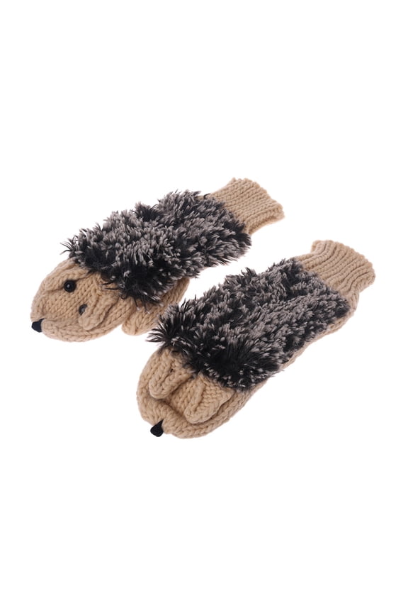 1 Pair Hedgehog Winter Knitted Gloves Cute Cartoon Halloween Cosplay Full Finger Mittens Thermal Hand Warmer