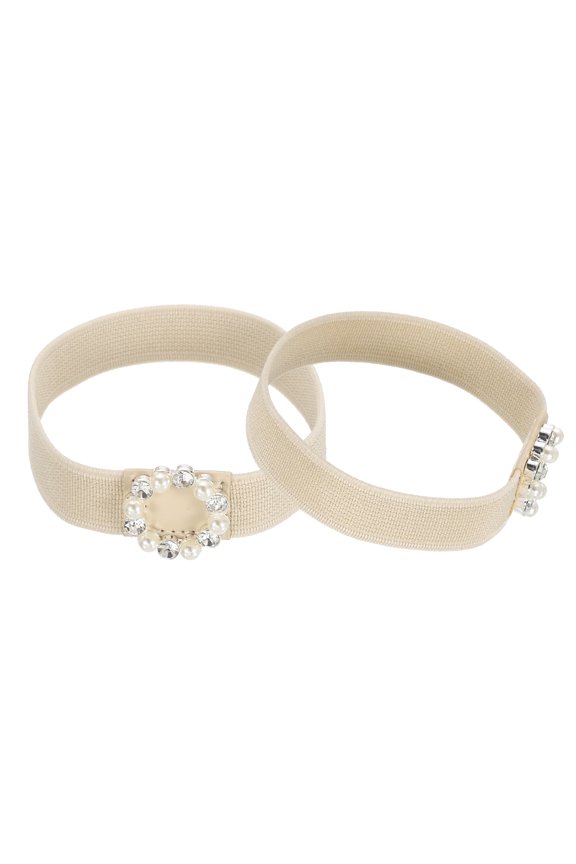 1 Pair High Heels Shoe Straps Shoe Band, Beige, Circle Pearl + Rhinestone