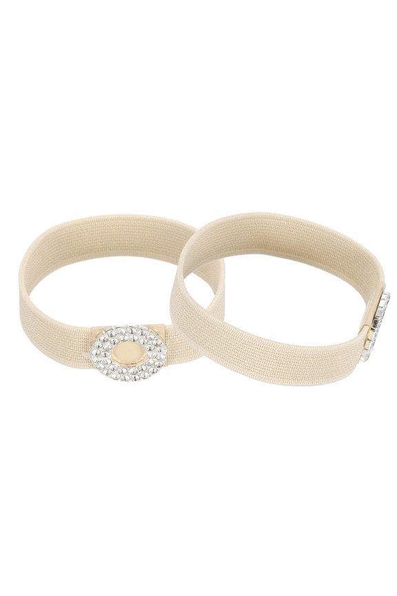 1 Pair High Heels Shoe Straps Shoe Band, Beige, Double Circle Rhinestone
