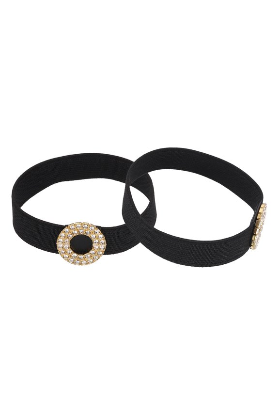 1 Pair High Heels Shoe Straps Shoe Band, Black, Double Circle Rhinestone