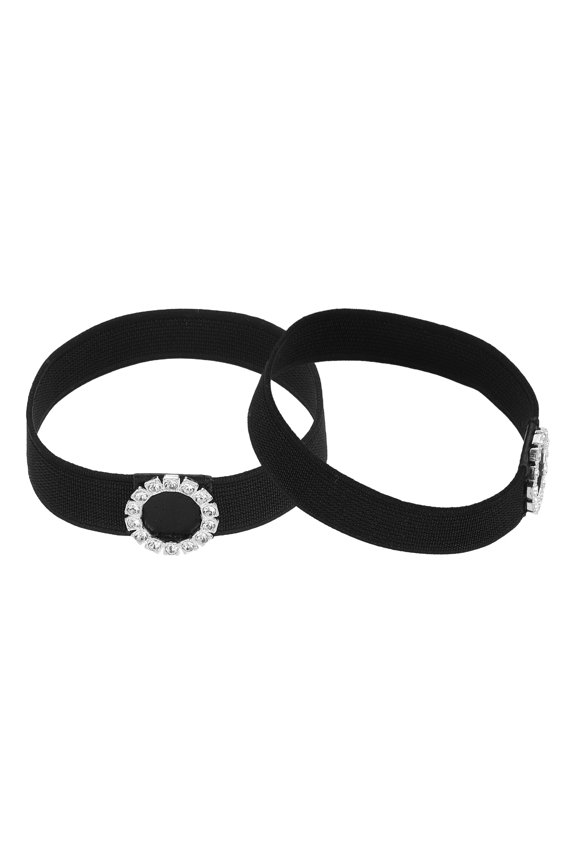 1 Pair High Heels Shoe Straps Shoe Band, Black, Single Circle Rhinestone