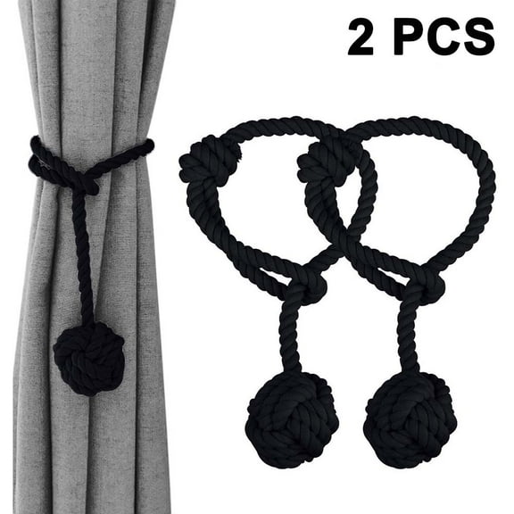 1 Pair Home Curtain Tiebacks Hand Knitting Cord Rope Holdbacks, Decorative Window Curtain Tie, Drapery Tie Back with Single Ball