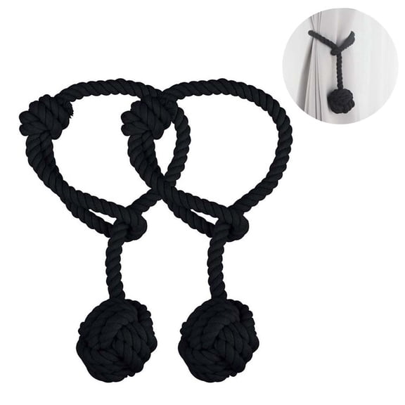 1 Pair Home Curtain Tiebacks Hand Knitting Cord Rope Holdbacks, Decorative Window Curtain Tie, Drapery Tie Back with Single Ball