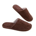 thumbnail image 1 of 1 Pair Home Slippers Plush Solid Color Slip-on Soft Soles Coldproof Autumn Winter Flat Heel Anti Skid Couple Slippers Floor Footwear,Coffee, 1 of 7