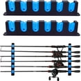 thumbnail image 1 of 1 Pair Horizontal Fishing Rod Rack Holders Wall-mounted Fish Pole Holder for Garage & Boat 6-Rod Storage Racks ，Blue, 1 of 9