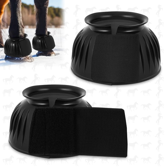 1 Pair Horse Bell Boots Protect, Horse Care Boots, Black Horse Bell Boots, Quick Wrap Hook & Loop, Bell Boots for Horses, Pull on Bell Boots for Horses Tough