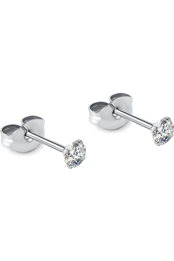 1 Pair Implant Grade Titanium Stud Earrings Set Hypoallergenic 3Mm 4Mm 5Mm 6Mm Cubic Zirconia G23 Titanium Earring Studs For Women Men For Sensitive Ear[Z6026]