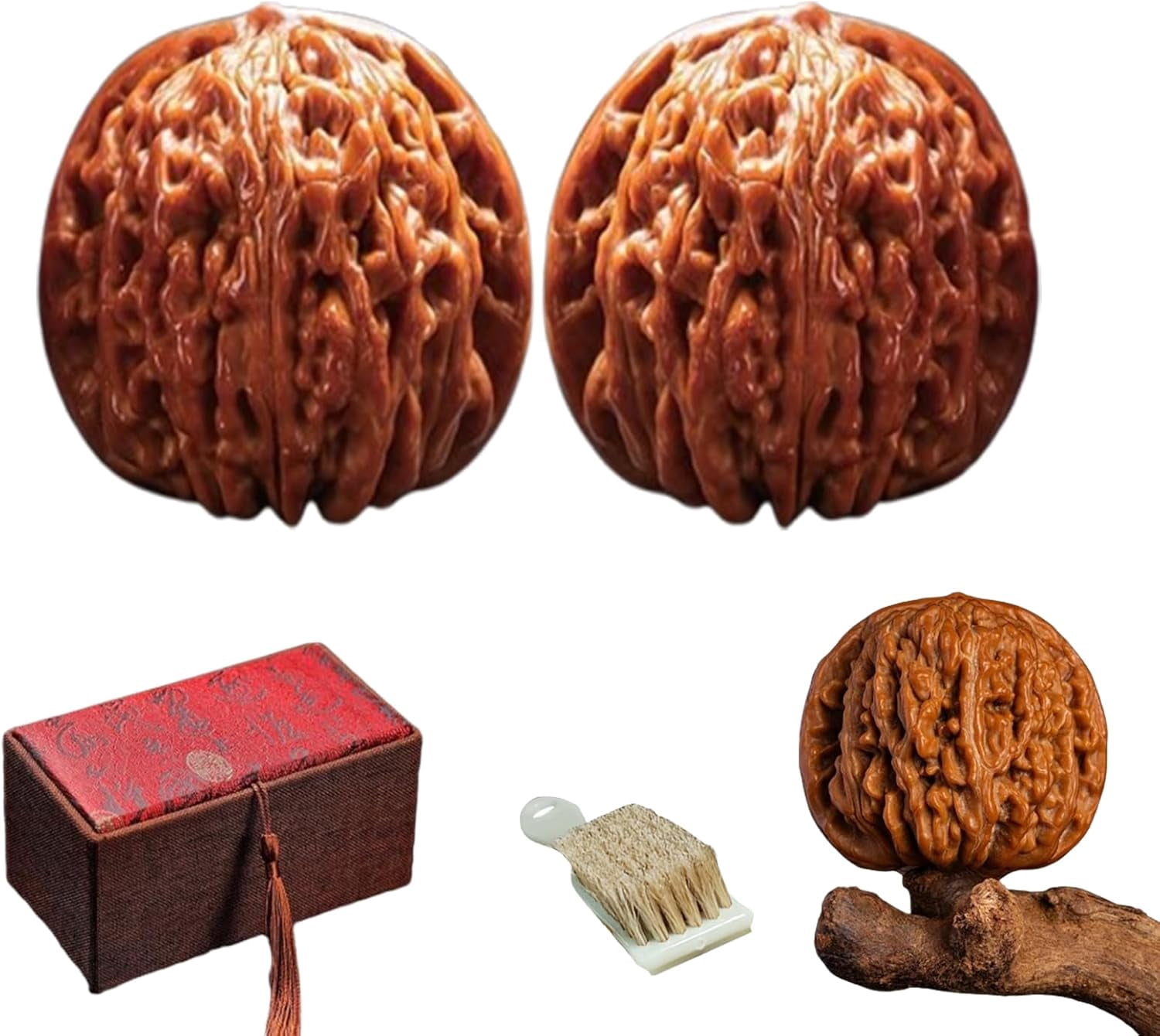 1 Pair Jade Walnuts, Wenwan Walnuts, Chinese Walnuts Fidget for Hand Exercise, 2026 New Natural Massage Balls for Stress Relief, Focus & Meditation, Form Raw Shell to Jade Like Gem (A2, 38-39mm)