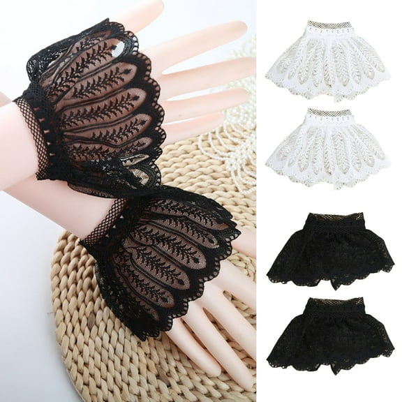 1 Pair Japanese Lolita Hand Wrist Cuffs Lace Trim Faux Pearl Cosplay Maid Accessories DIY Sewing Embellishment Women Girl Party Hand Ornament Hand Sleeves