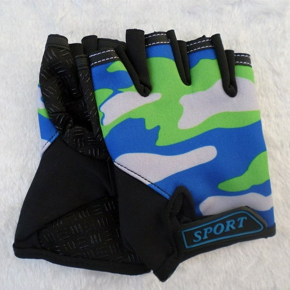 1 Pair Kids Children Bike Bicycle Cycling Half Finger Fingerless Sports Gloves Blue Camouflage