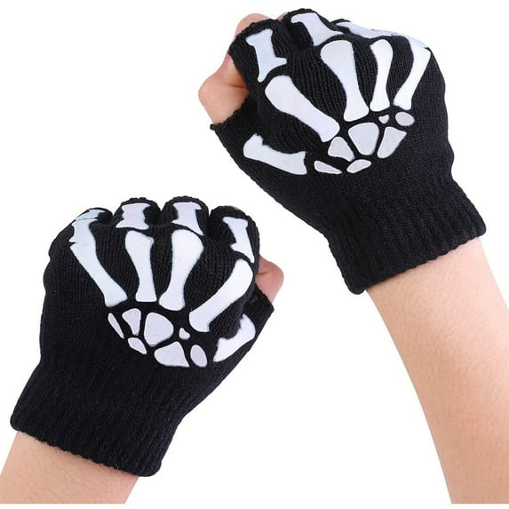 1 Pair Kids Skeleton Snow Gloves for Kids Toddlers Warm Glow in The Bulk Gloves Dark Fingerless Knitted Gloves Kids Gloves Mitten