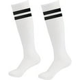 thumbnail image 1 of 1 Pair Kids Soccer Socks Knee High Socks Striped Socks for Athletic Team Sports for Boys Girls 5-10 Years Old, White, 1 of 9